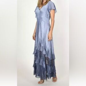 Komarov Blue Layered Maxi Dress medium mermaid formal beaded